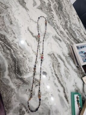 24 Inch Antica MURRINA Long Multicolor Beaded Necklace with Gold Accents